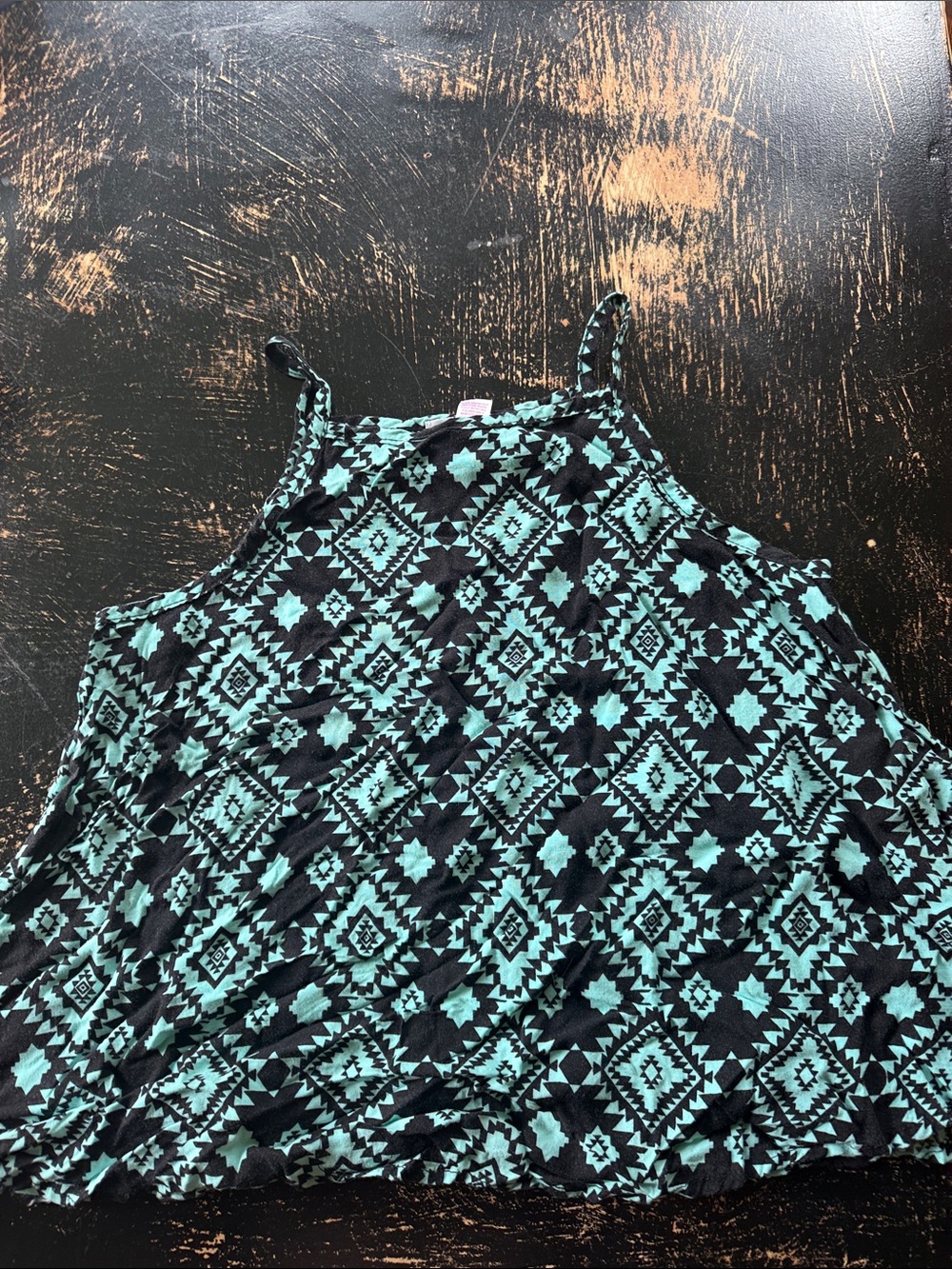 Justice girls Sleeveless Aztec Print Tank Top - Teal & Black